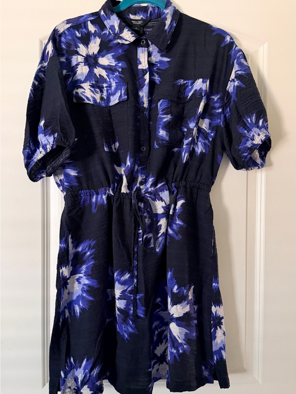 Simply Vera Vera Wang Navy Blue and White Floral Mini Dress